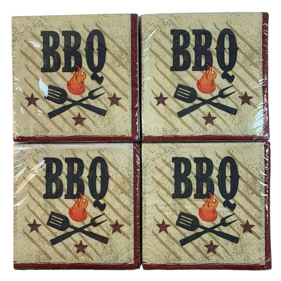 BBQ Beverage Paper Napkins 4 7/8 Inches 2 Ply Lot of Four 18 Ct Pkgs USA - Picture 3 of 7